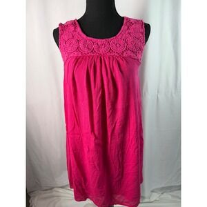Falls Creek Pink Dress Crochet Neck Sleeveless Casual Summer S‎